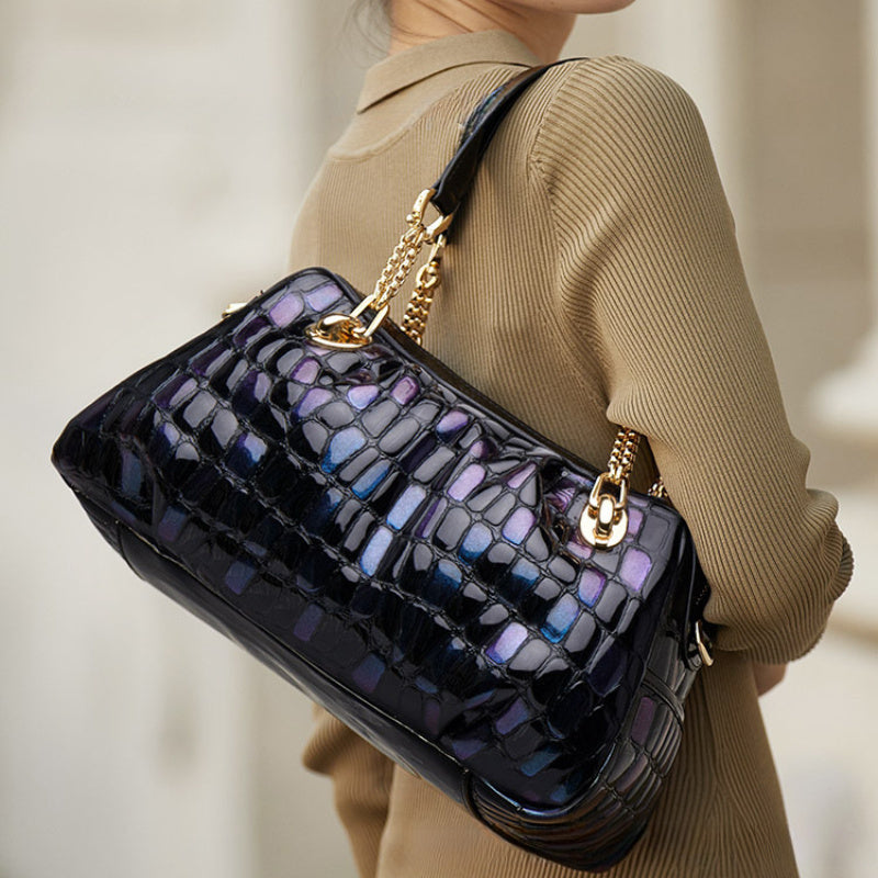 Floral Print Small Shoulder Bag Navy Zipper Closure
