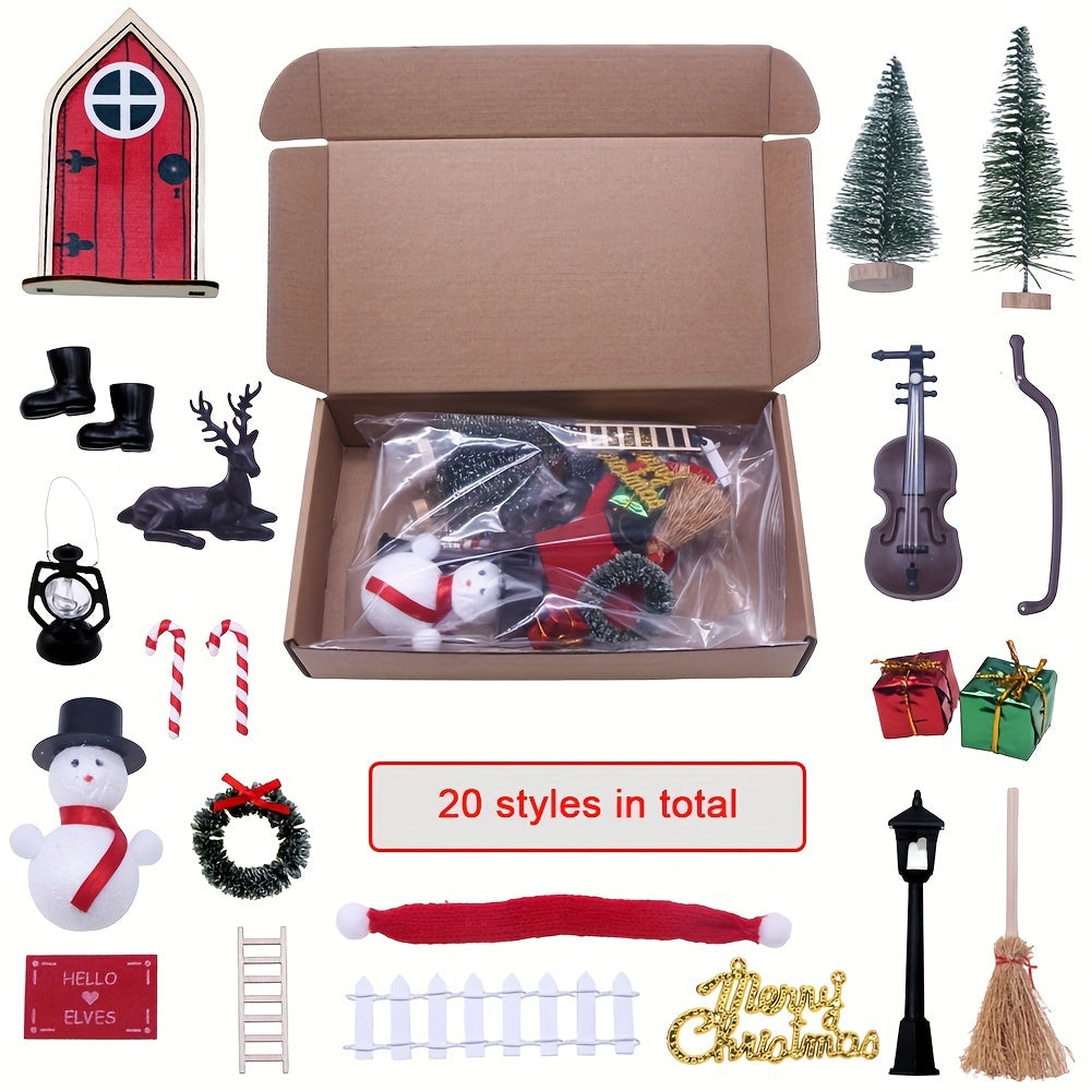 20pcs Mini Fairy Tale Scene Props Wooden Elf Door DIY Christmas Decorations