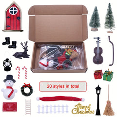 20pcs Mini Fairy Tale Scene Props Wooden Elf Door DIY Christmas Decorations