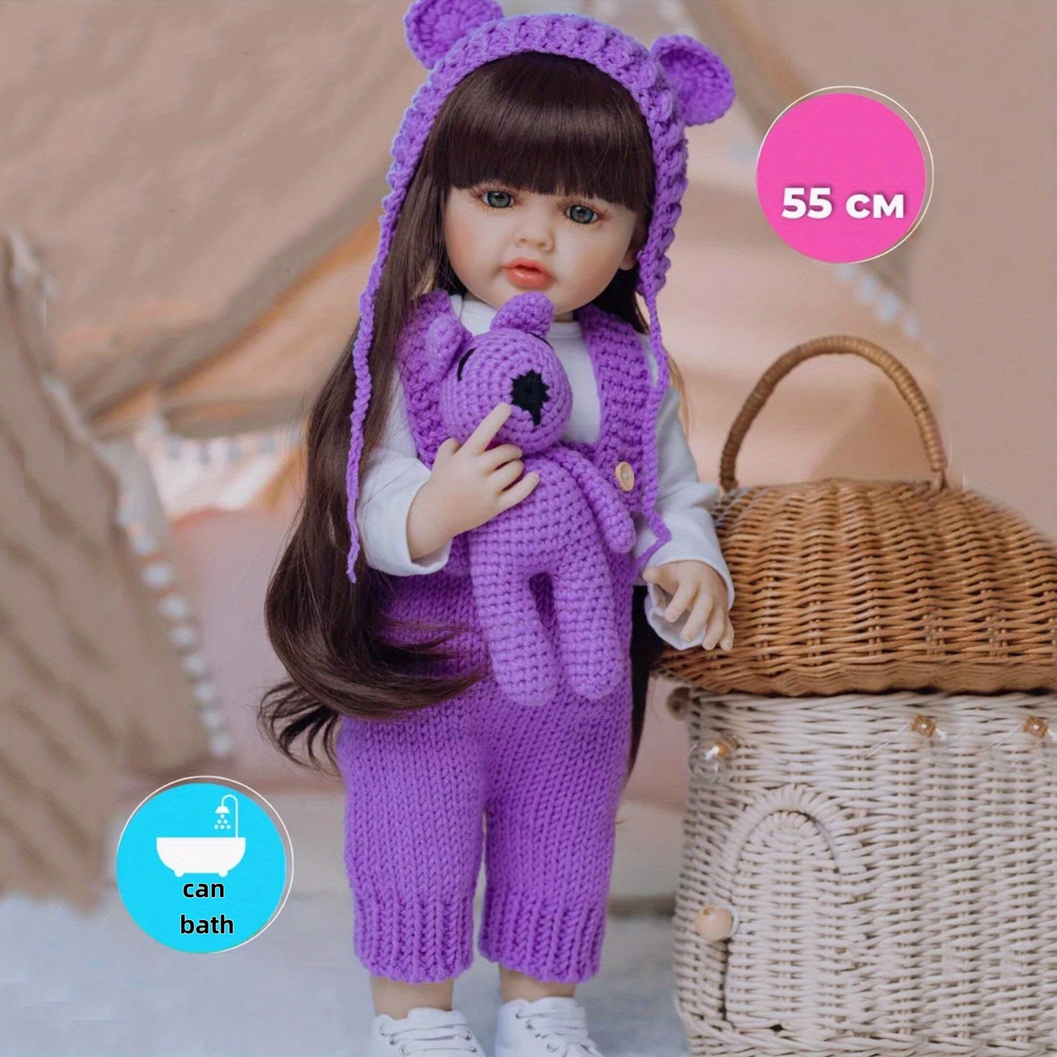 BZDOLL Full Body Reborn Baby Girl Doll 22inch Art Toy Bebe Gift Purple Vinyl