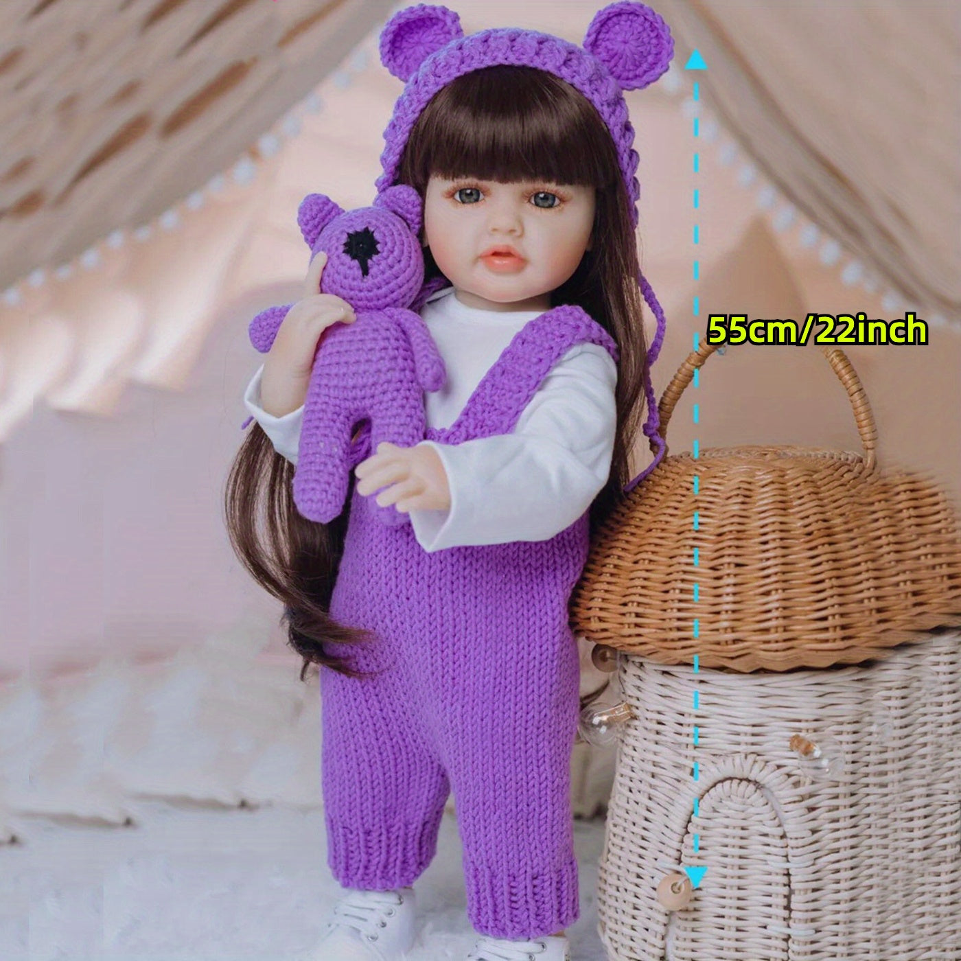 BZDOLL Full Body Reborn Baby Girl Doll 22inch Art Toy Bebe Gift Purple Vinyl