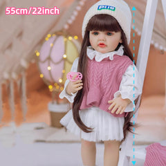 55 Pink Reborn Youngsters Girl Doll Full Vinyl Body Princess Toy
