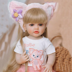 BZDOLL 55 Full Body Vinyl Reborn Doll Blonde Girl Princess Pink Tutu