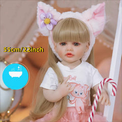 BZDOLL 55 Full Body Vinyl Reborn Doll Blonde Girl Princess Pink Tutu