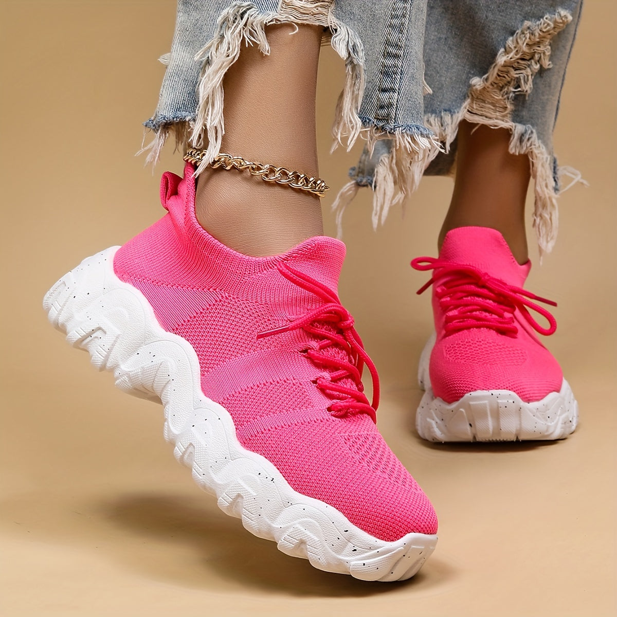 Women's Lace up Chunky Sneakers Lightweight Running Shoes