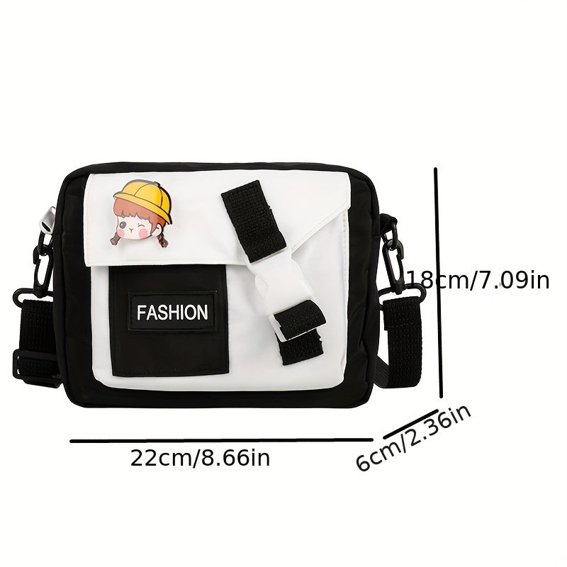 Letter Patch Bag Small Square Shoulder Bag With Pin
