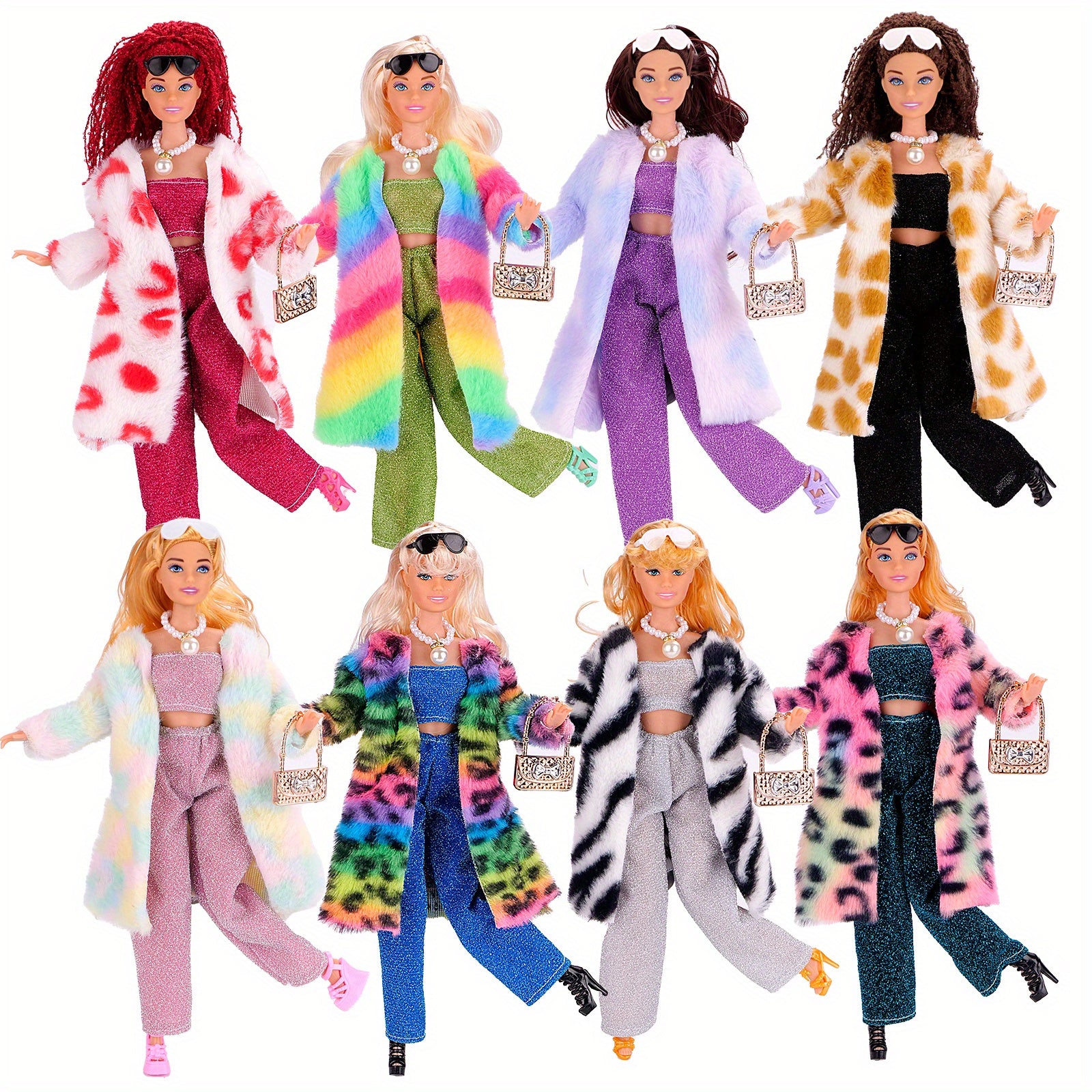 Doll Dress Outfit Set Coat T shirt Pants Skirt with Shoes Glasses Bag Shoe Set