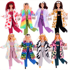 Doll Dress Outfit Set Coat T shirt Pants Skirt with Shoes Glasses Bag Shoe Set