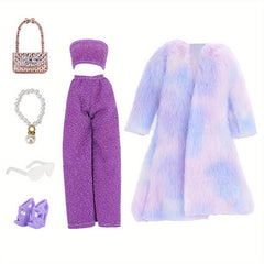 Doll Dress Outfit Set Coat T shirt Pants Skirt with Shoes Glasses Bag Shoe Set