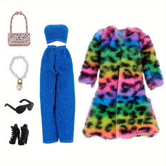Doll Dress Outfit Set Coat T shirt Pants Skirt with Shoes Glasses Bag Shoe Set