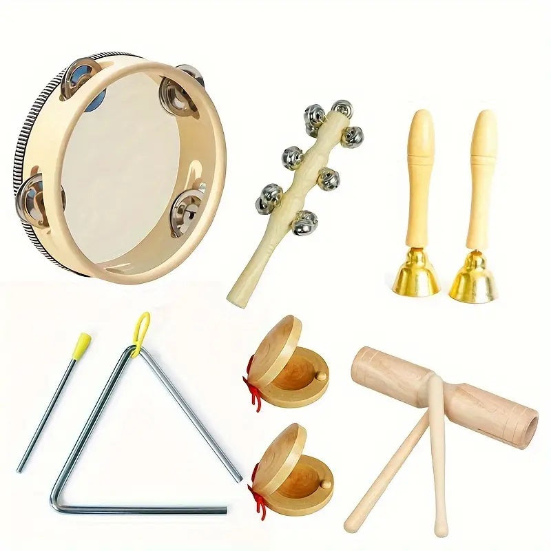 Orff Percussion Set: Bell Drum Sand Hammer Cymbal Clapper