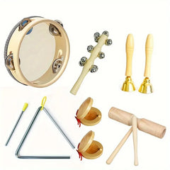 Orff Percussion Set: Bell Drum Sand Hammer Cymbal Clapper