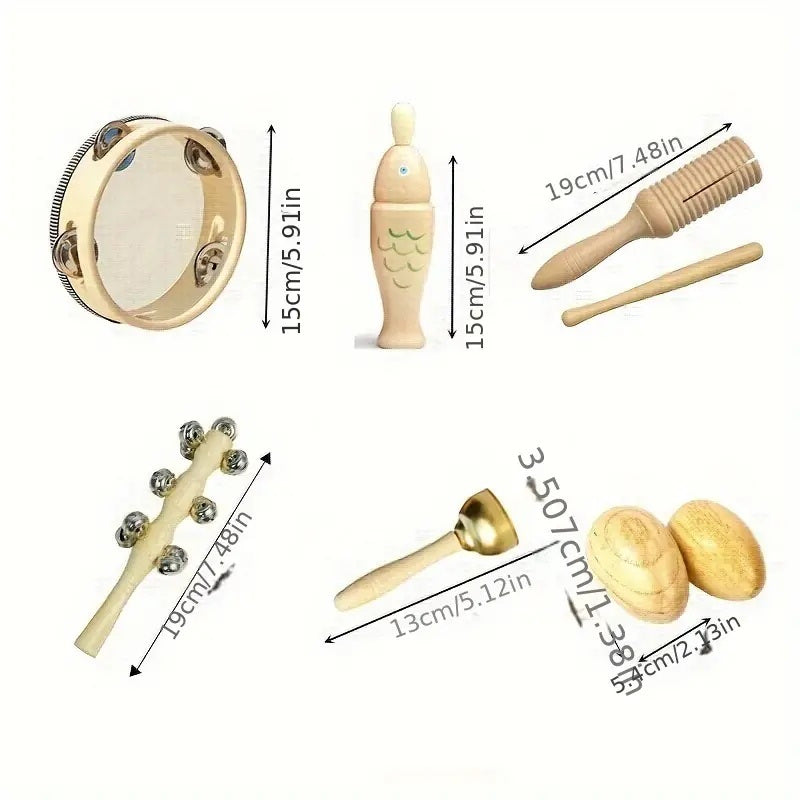 Orff Percussion Set: Bell Drum Sand Hammer Cymbal Clapper