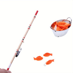 Mini Wooden Fishing Rod for Doll House Simulation