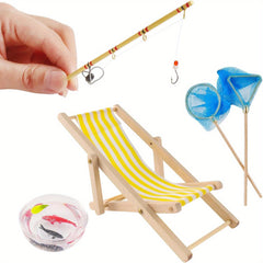 Mini Wooden Fishing Rod for Doll House Simulation