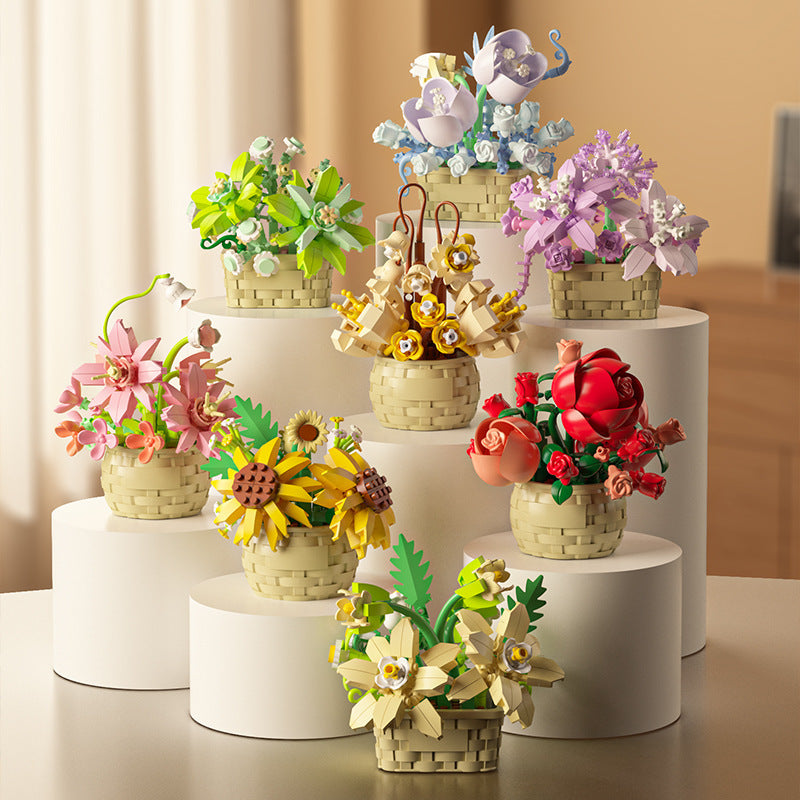 Sunflower Pot Succulent Flower Basket Building Blocks