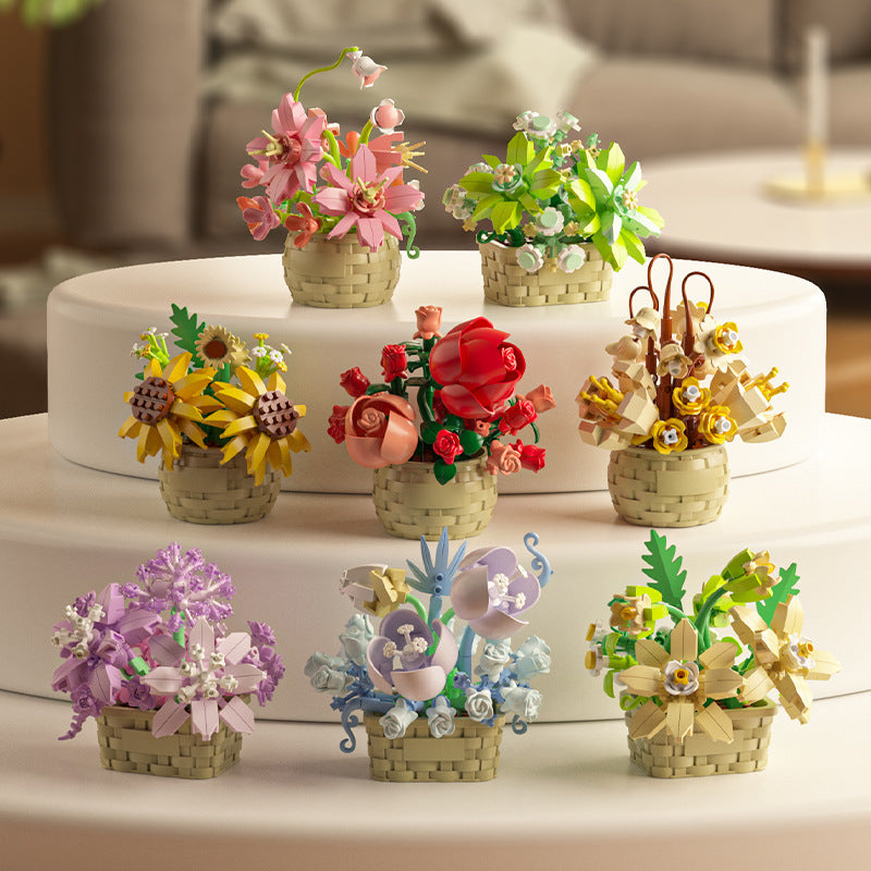 Sunflower Pot Succulent Flower Basket Building Blocks