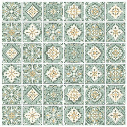 Waterproof Tile Stickers Flower Pattern Yellow, 36pcs