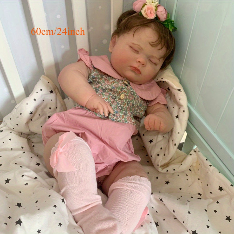 3D Light Beige Sleeping Baby Doll Toy with Vein Detailing
