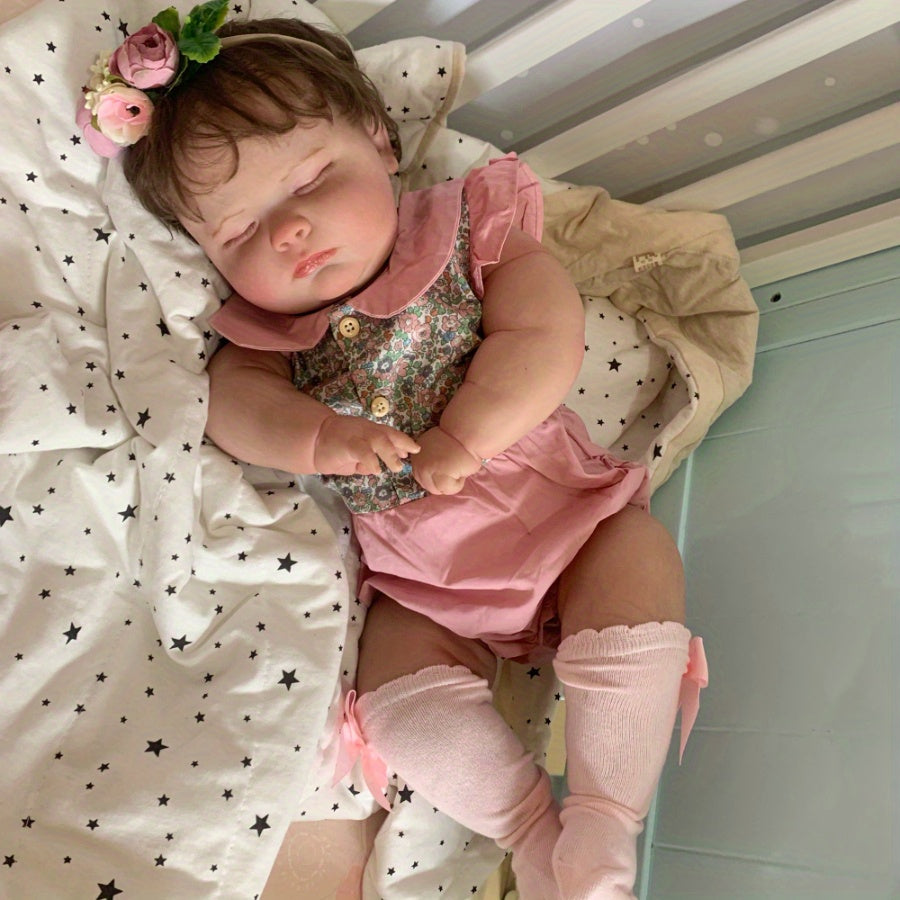 3D Light Beige Sleeping Baby Doll Toy with Vein Detailing