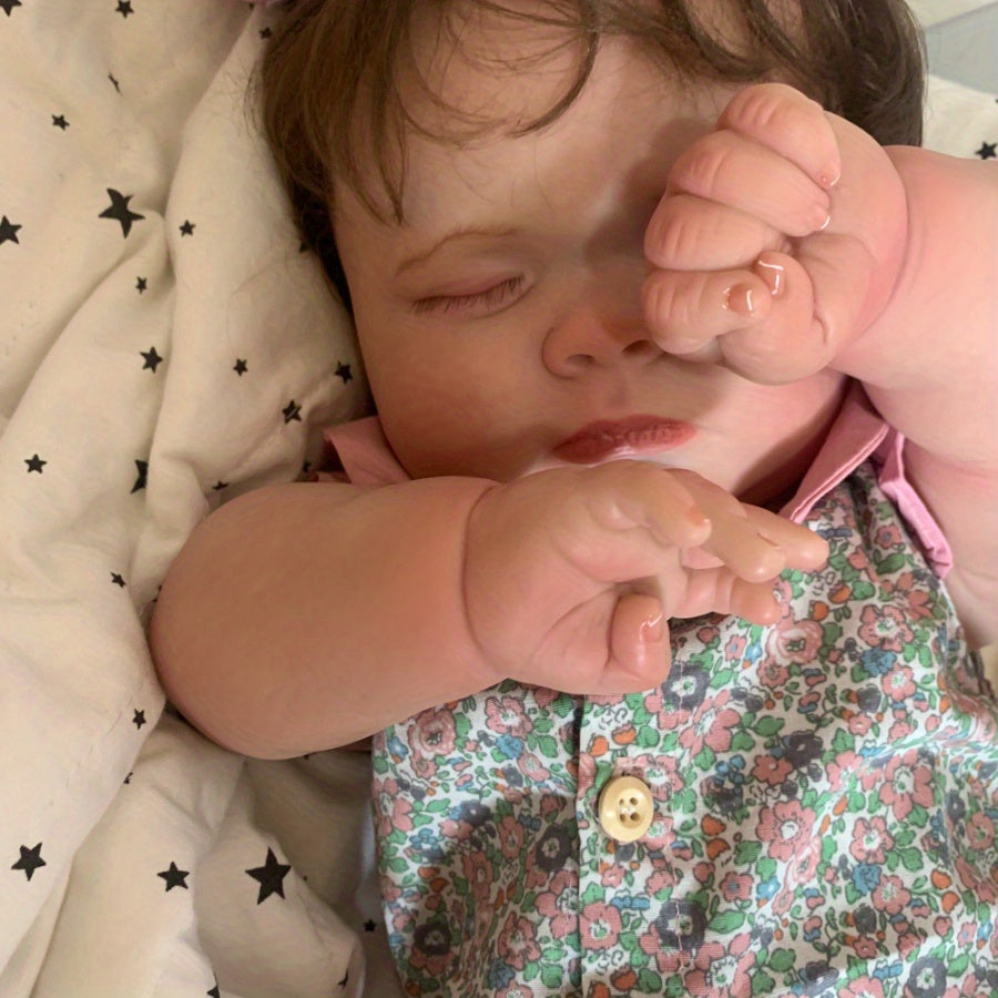 3D Light Beige Sleeping Baby Doll Toy with Vein Detailing
