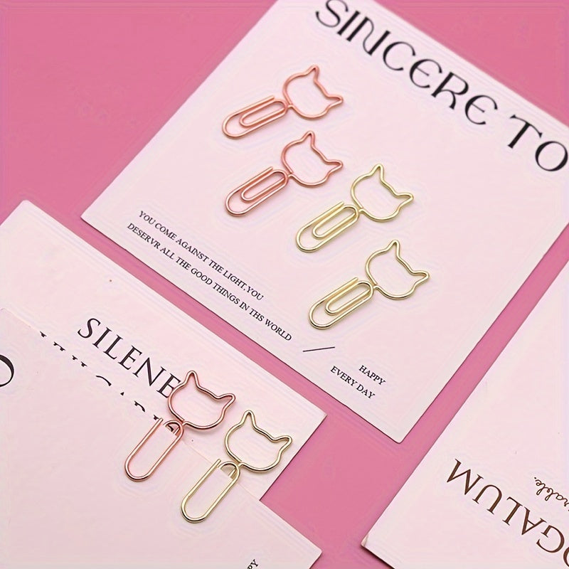 50pcs Cat Shaped Paper Clips Office Stationery Metal Clips Golden Memo Clips