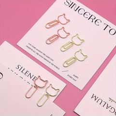 50pcs Cat Shaped Paper Clips Office Stationery Metal Clips Golden Memo Clips