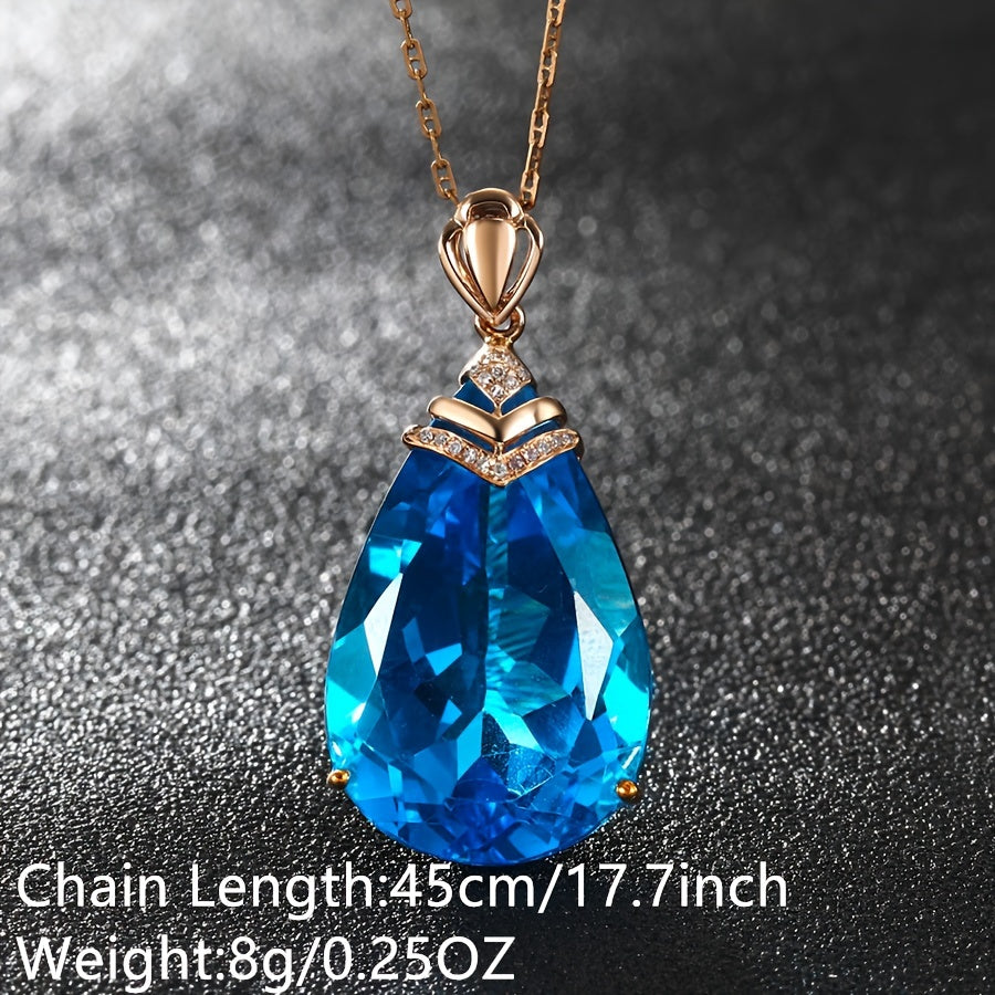 Aqua Stone Birthstone Pendant Necklace Bridal Wedding Chain Women Jewelry