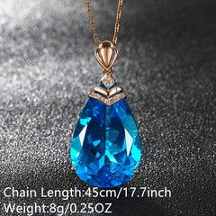 Aqua Stone Birthstone Pendant Necklace Bridal Wedding Chain Women Jewelry