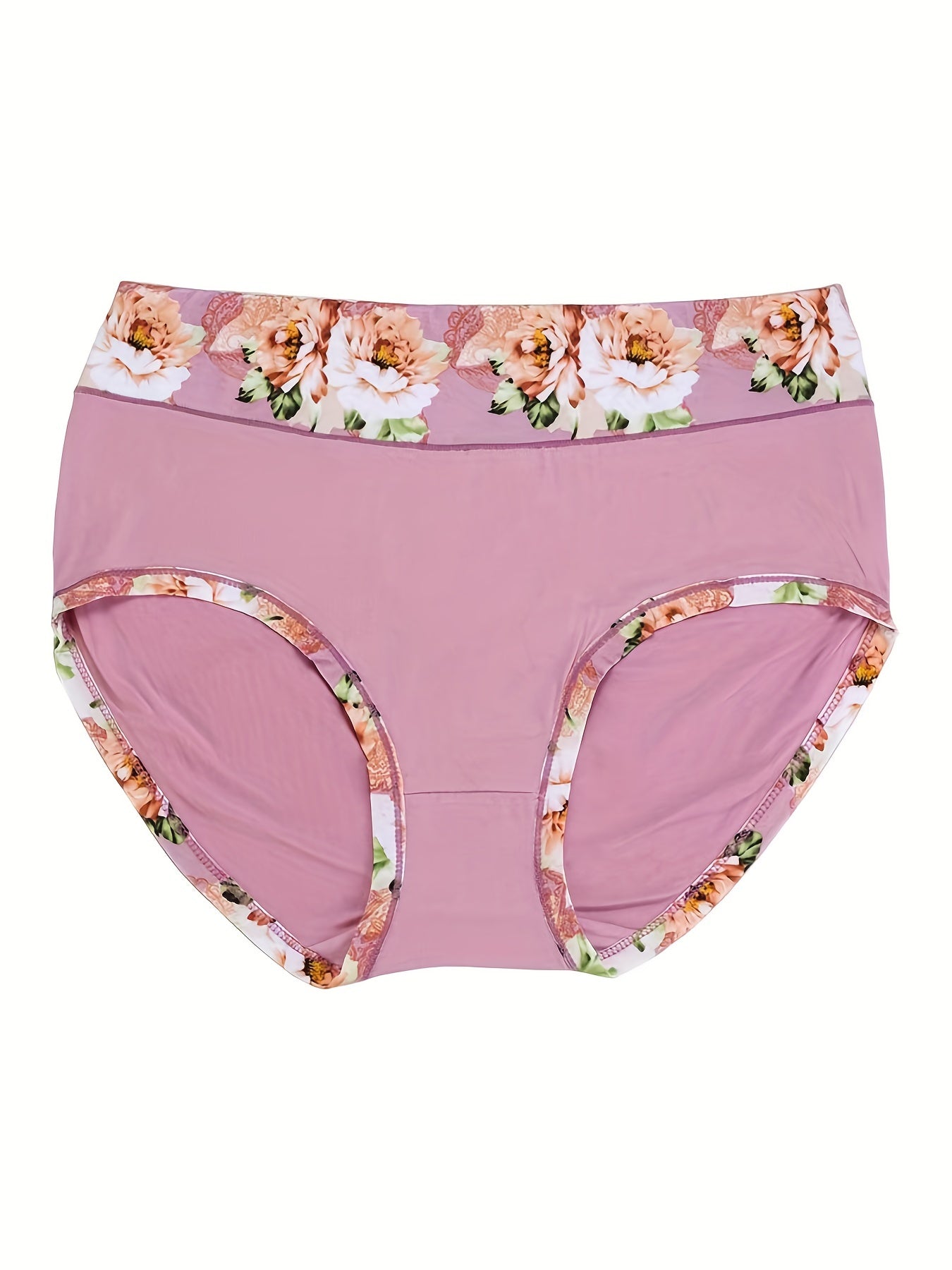 4 Pack Women's Plus Size Soft Floral Trim Briefs Set