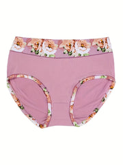 4 Pack Women's Plus Size Soft Floral Trim Briefs Set