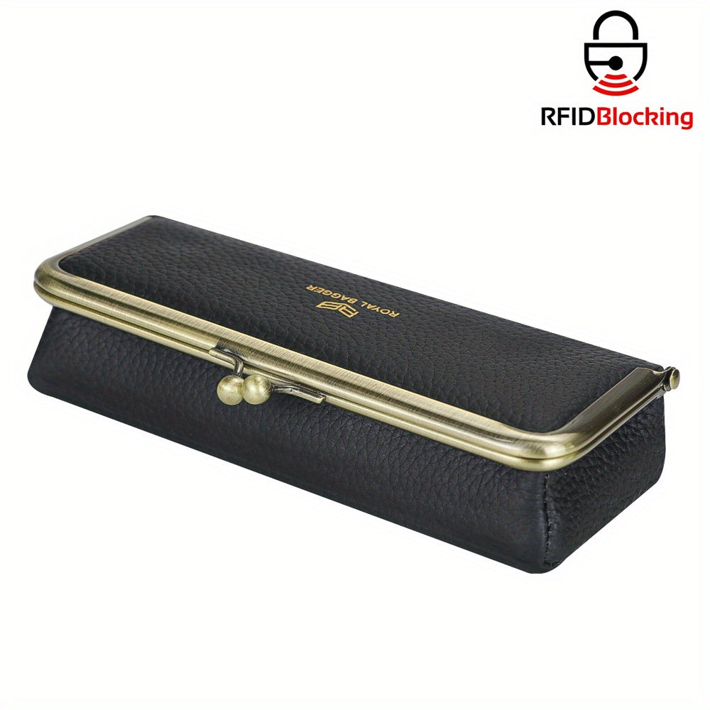 Royal Bagger Leather Glasses Case RFID Blocking Stylish Pencil Bag Coin Purse