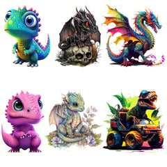 6 Dinosaur Iron On Patches Decals for DIY Clothing