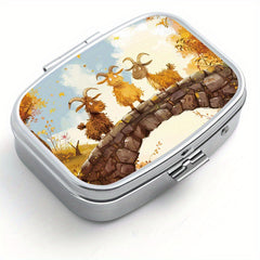 Portable Goat Pattern Pill Case 2 Compartments