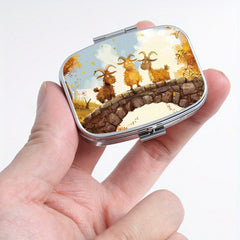 Portable Goat Pattern Pill Case 2 Compartments