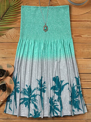 Casual Tube Dress Women's Plus Tree Print Shirred Strapless Dress
