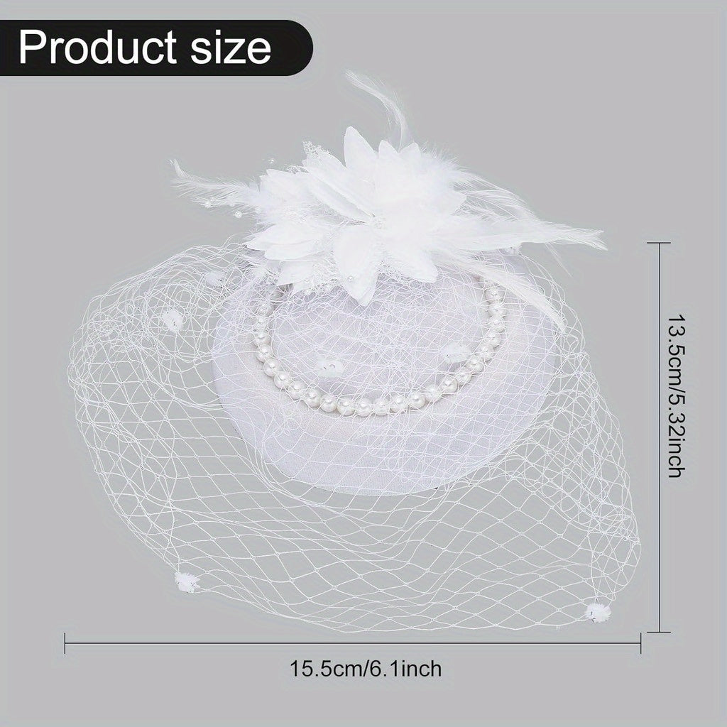 Feather & Flower Veil Fascinator Hat for Tea Parties & Weddings