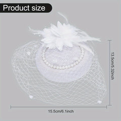 Feather & Flower Veil Fascinator Hat for Tea Parties & Weddings