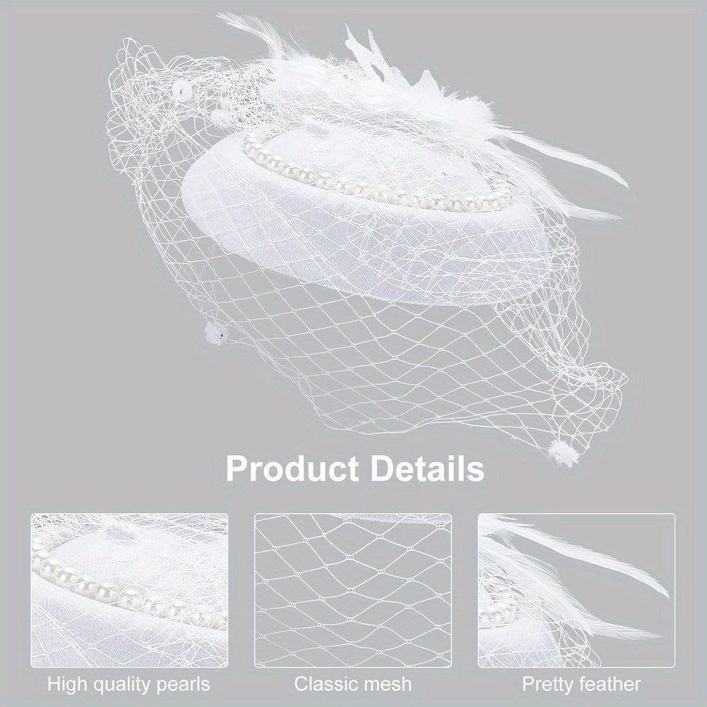 Feather & Flower Veil Fascinator Hat for Tea Parties & Weddings