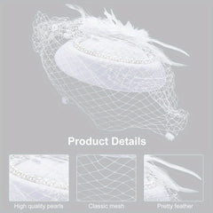 Feather & Flower Veil Fascinator Hat for Tea Parties & Weddings