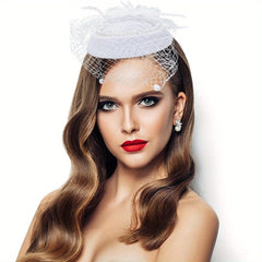 Feather & Flower Veil Fascinator Hat for Tea Parties & Weddings
