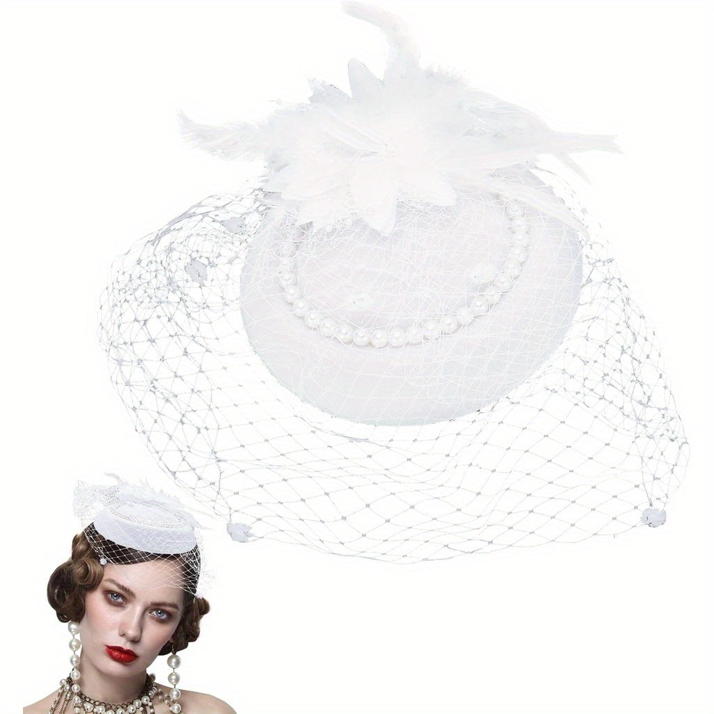Feather & Flower Veil Fascinator Hat for Tea Parties & Weddings