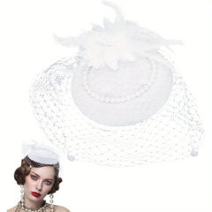 Feather & Flower Veil Fascinator Hat for Tea Parties & Weddings