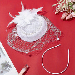 Feather & Flower Veil Fascinator Hat for Tea Parties & Weddings
