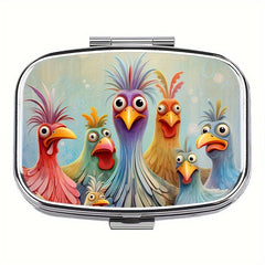 Cartoon Chicken Pill Case 2-Compartment Metal Medicine Organizer