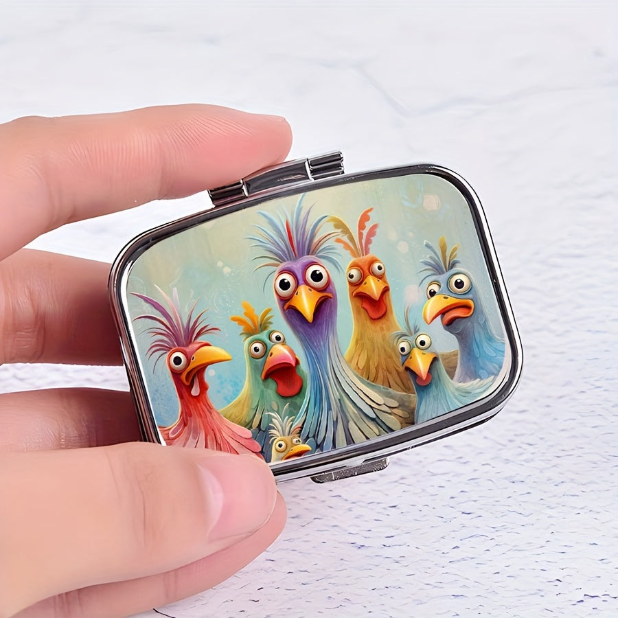 Cartoon Chicken Pill Case 2-Compartment Metal Medicine Organizer