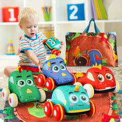 Dino Pull Back Cars for Toddlers 18-36 Months - Plush Toy Cars for Baby