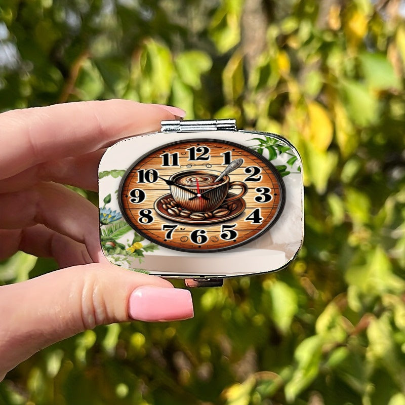 Clock Pill Box 2 Compartment Decorative Vitamin Organizer For Pocket Wallet