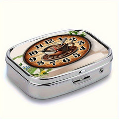Clock Pill Box 2 Compartment Decorative Vitamin Organizer For Pocket Wallet
