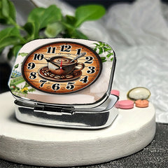 Clock Pill Box 2 Compartment Decorative Vitamin Organizer For Pocket Wallet